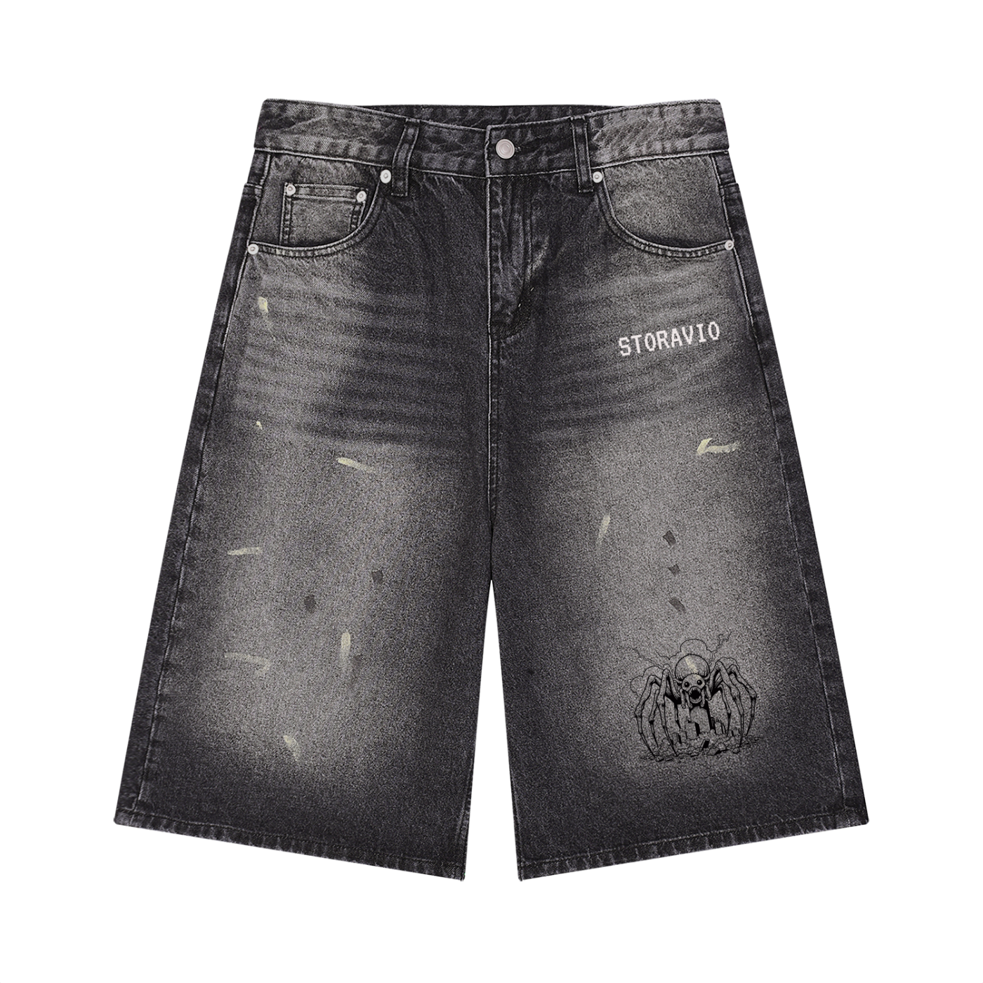 Storavio Men's Vintage Wash Wide Leg Denim Shorts