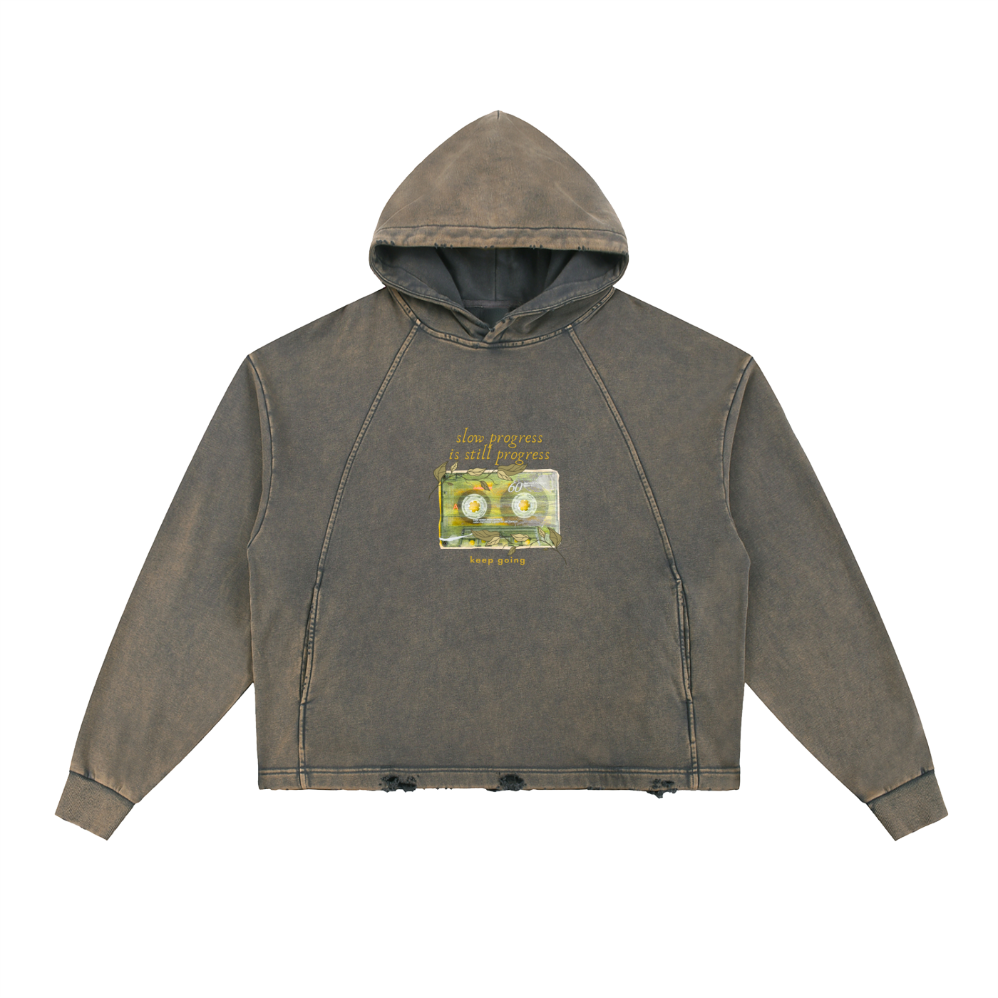Vintage Washed Frayed-Hem Hoodie