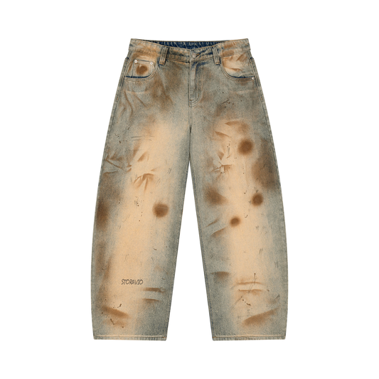 Storavio Men's Vintage Wash Barrel Leg Jeans