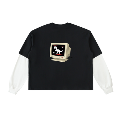 Storavio Layered Contrast Sleeve Cotton T-Shirt