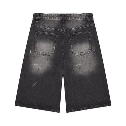 Storavio Men's Vintage Wash Wide Leg Denim Shorts