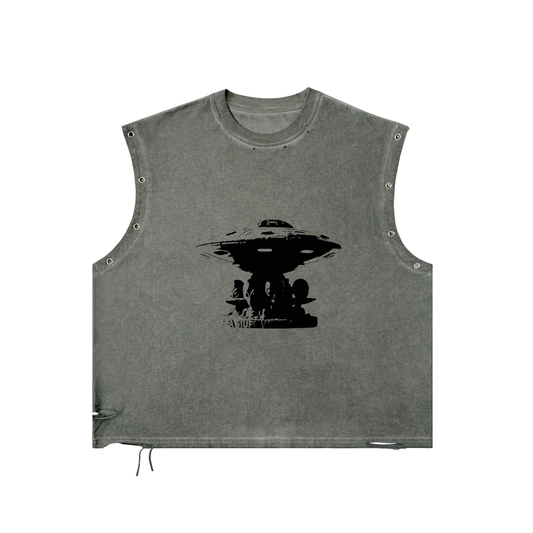 Storavio Distressed UFOs Grommet Eyelet Tank Top